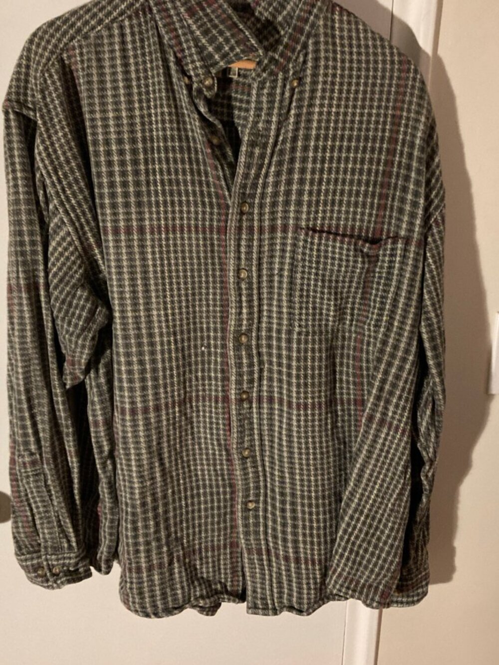 Eddie Bauer MENS XLT Flannel Shirt Jacket Houndstooth Heavy Button Down VINTAGE
